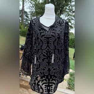 Soft Surroundings Zephyr Metallic Blouse & Cami Set Black Sheer Lace Sz XS new